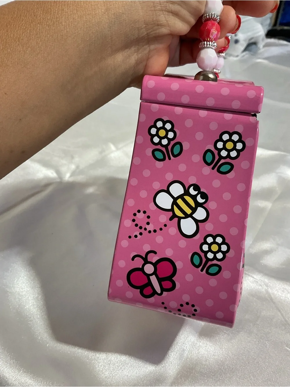 Hello Kitty Pink Tin Purse with Beaded Handle